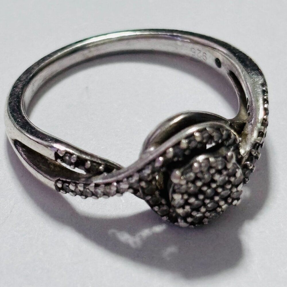 Vintage Signed 925 Sterling Silver Pave Crystal Swirl Ring Size 7.25